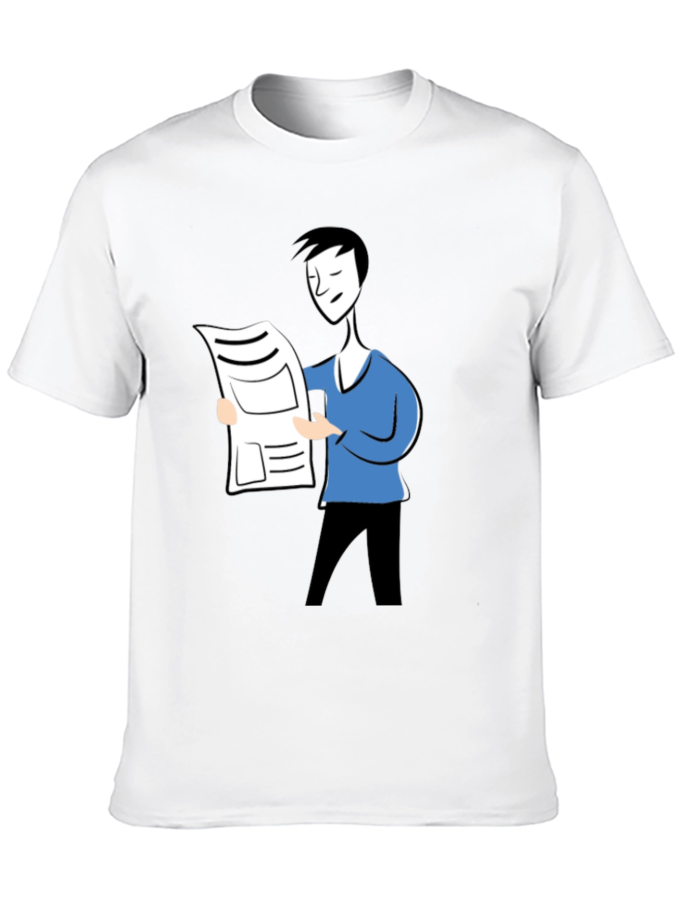 Cartoon Man Reading News Black T-Shirt