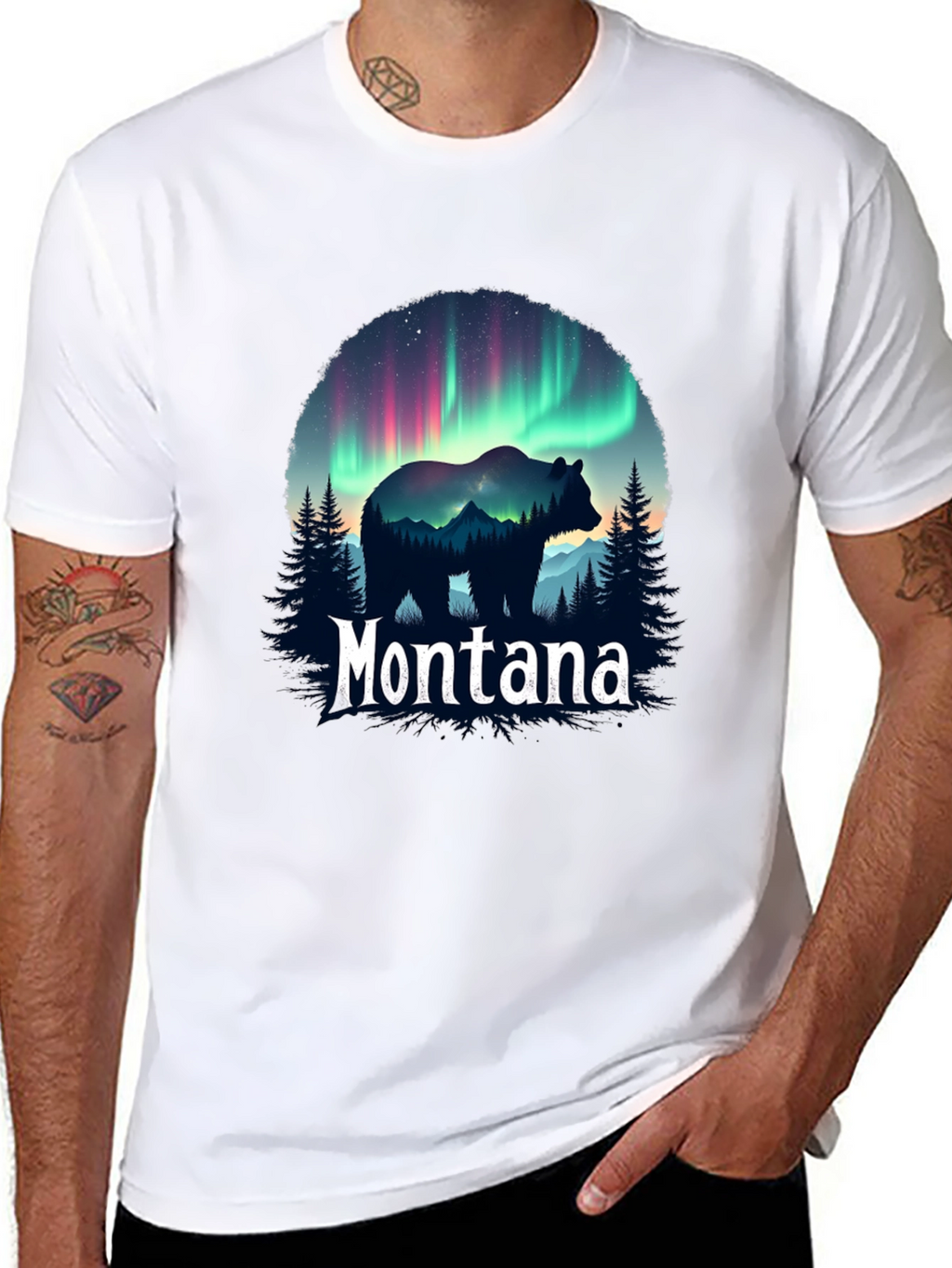 Montana Bear Aurora Borealis Graphic T-Shirt