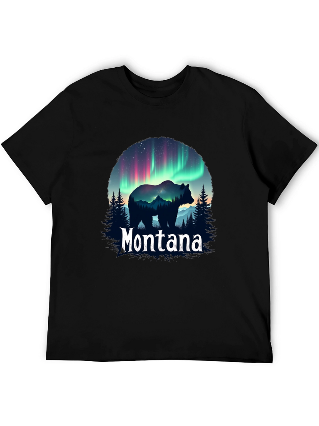Montana Bear Aurora Borealis Graphic T-Shirt