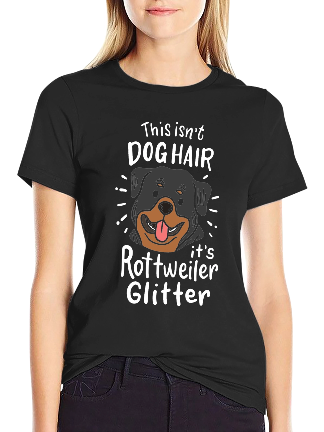 Rottweiler Dog Hair Glitter T-Shirt