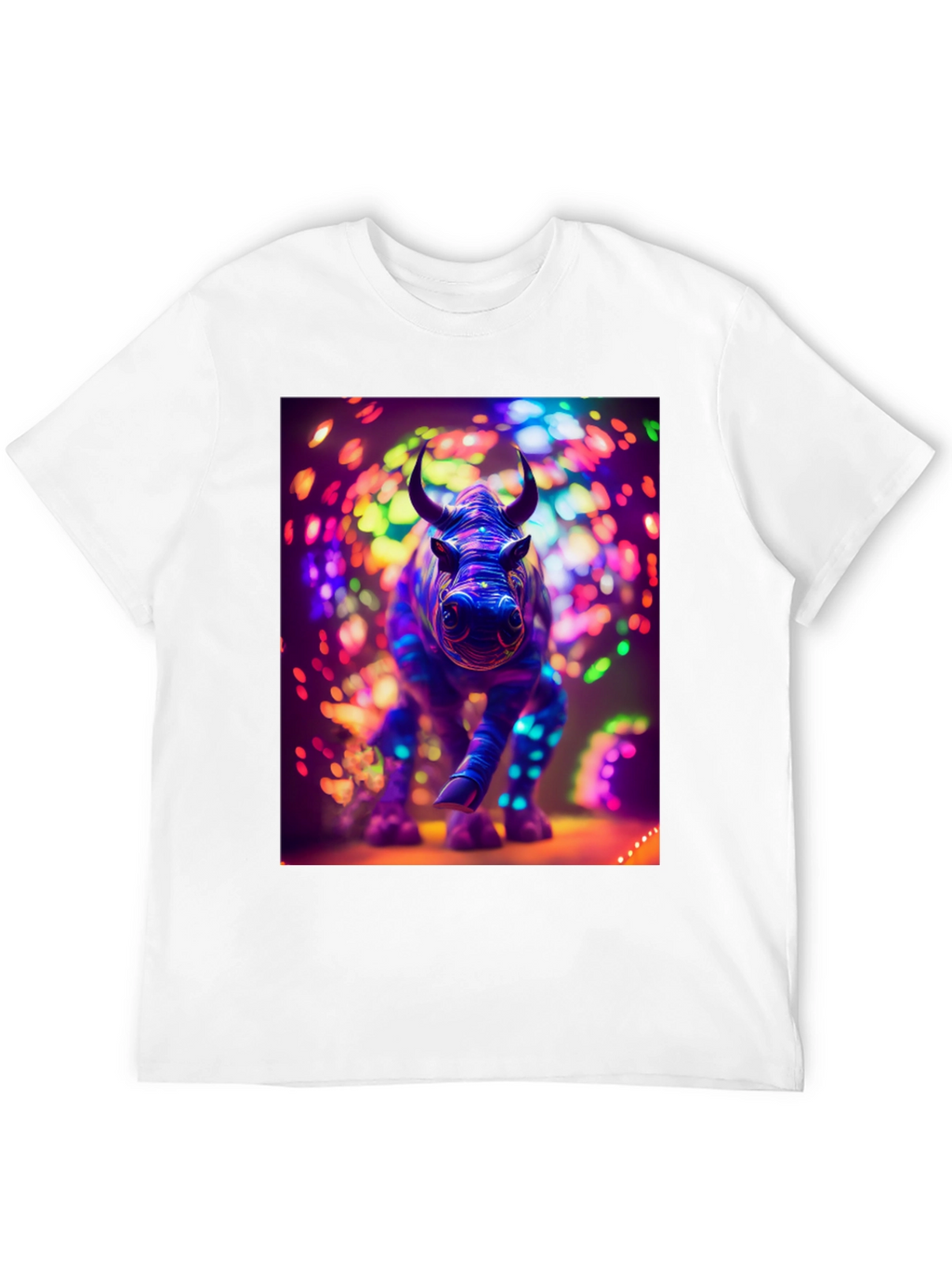Neon Rhino Graphic Tee - Cool Animal Print Shirt