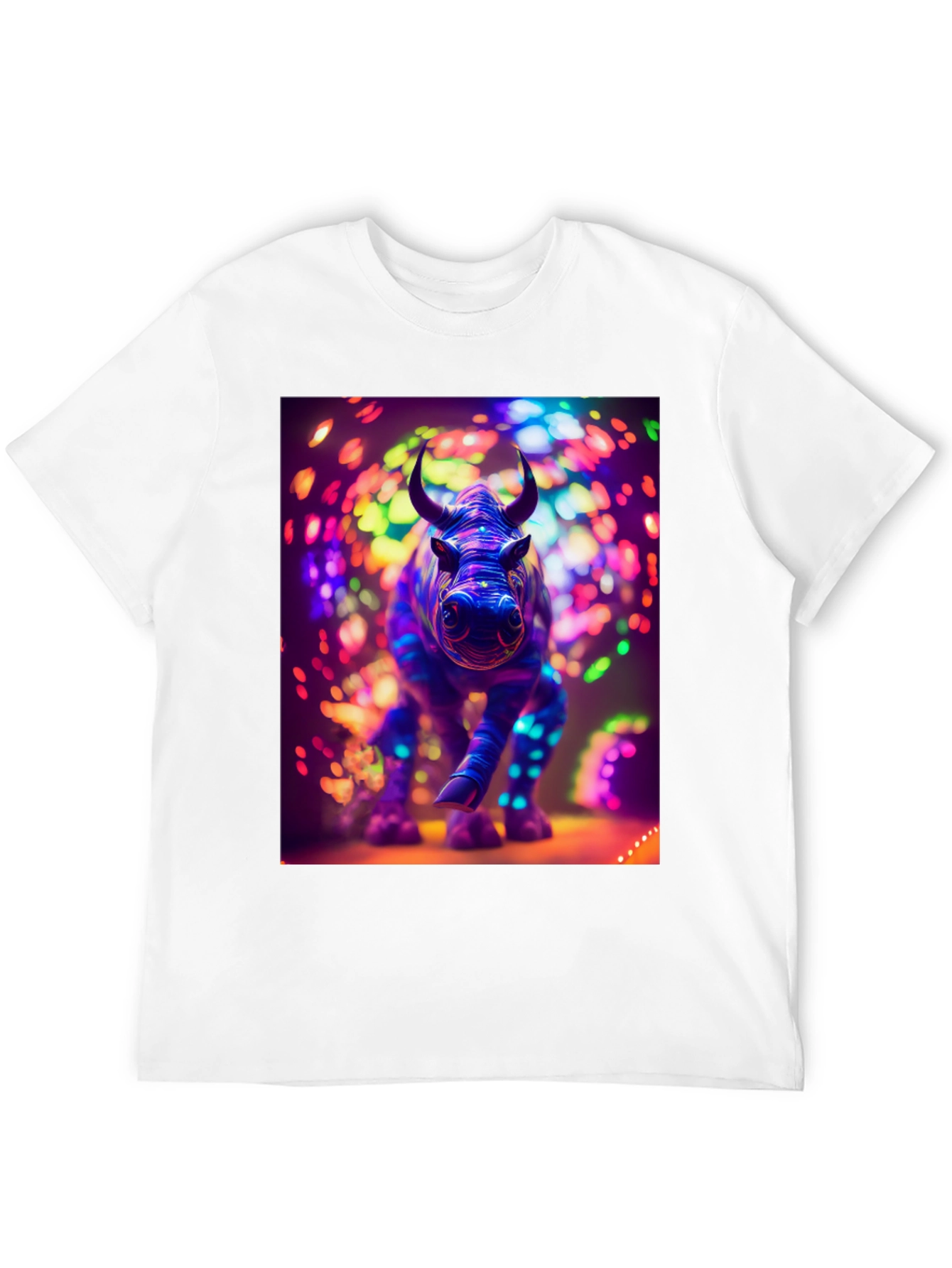 Neon Rhino Graphic Tee - Cool Animal Print Shirt