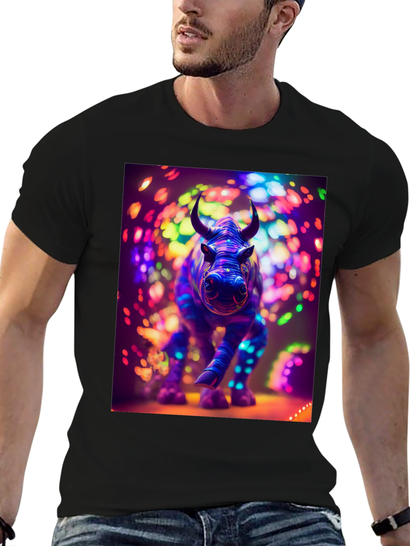 Neon Rhino Graphic Tee - Cool Animal Print Shirt