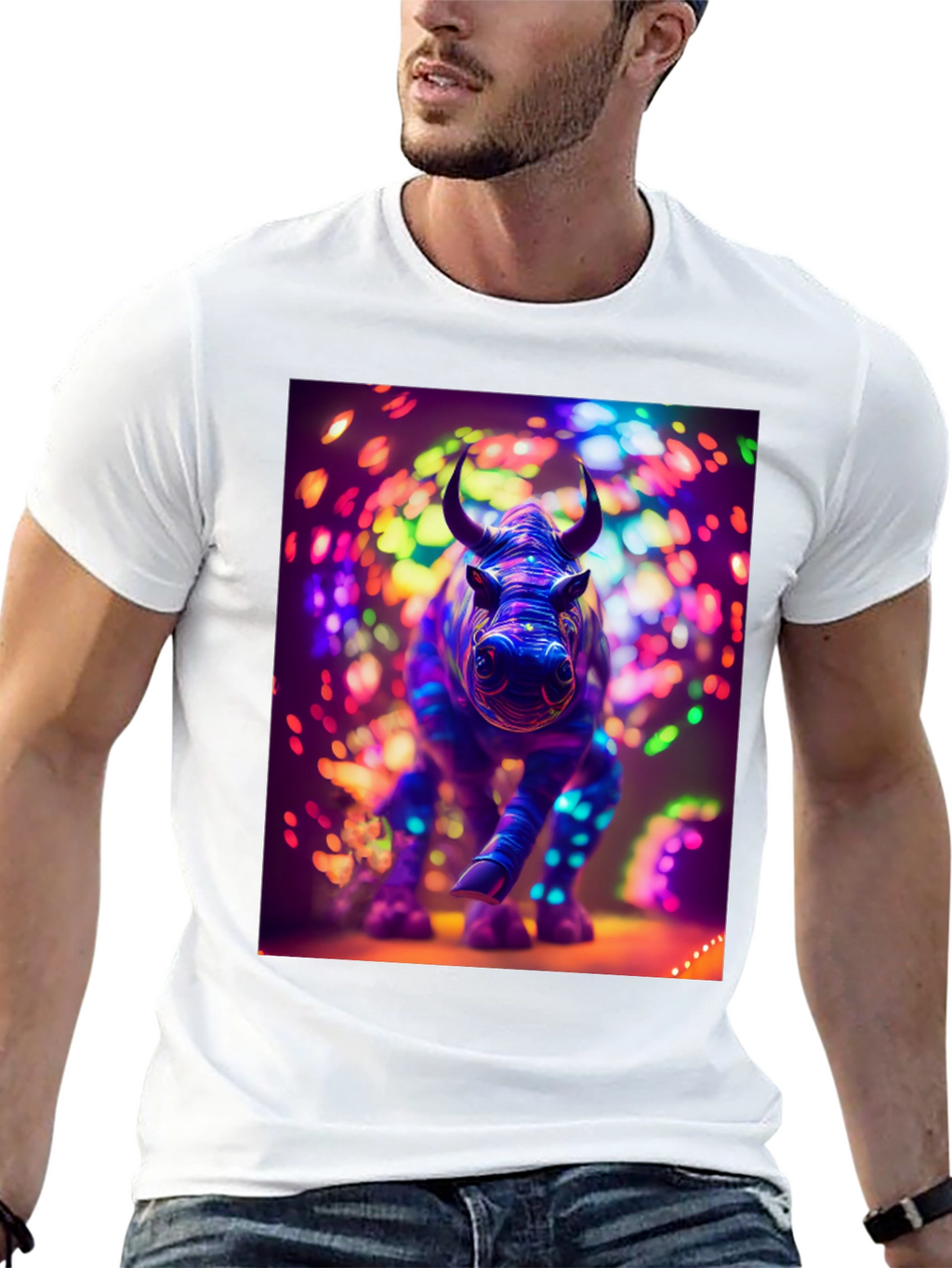 Neon Rhino Graphic Tee - Cool Animal Print Shirt