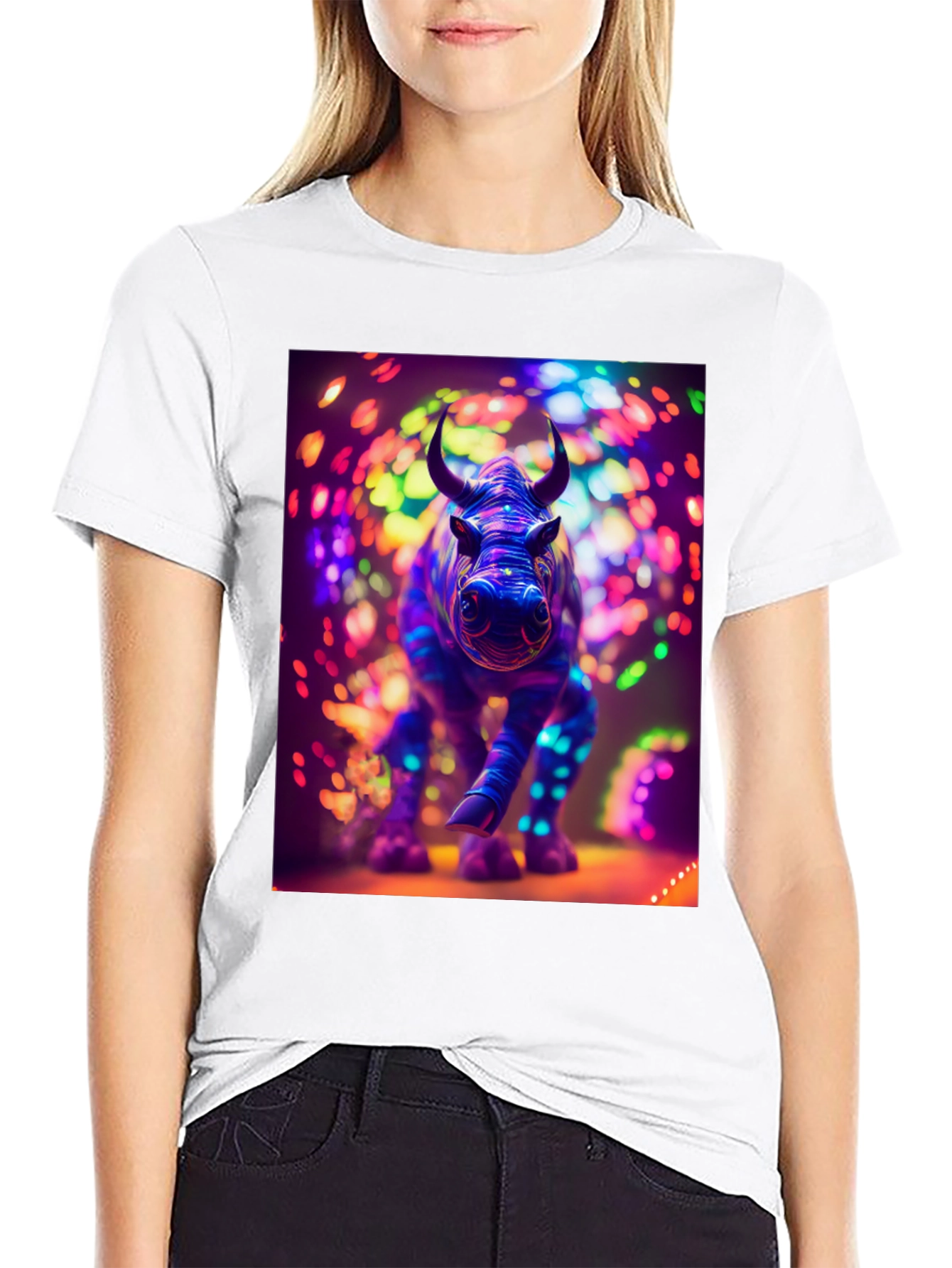 Neon Rhino Graphic Tee - Cool Animal Print Shirt
