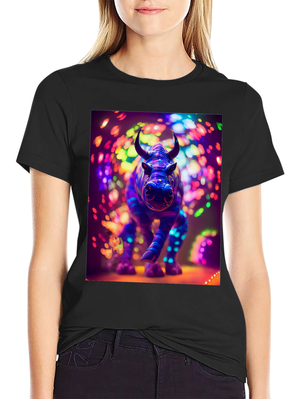 Neon Rhino Graphic Tee - Cool Animal Print Shirt