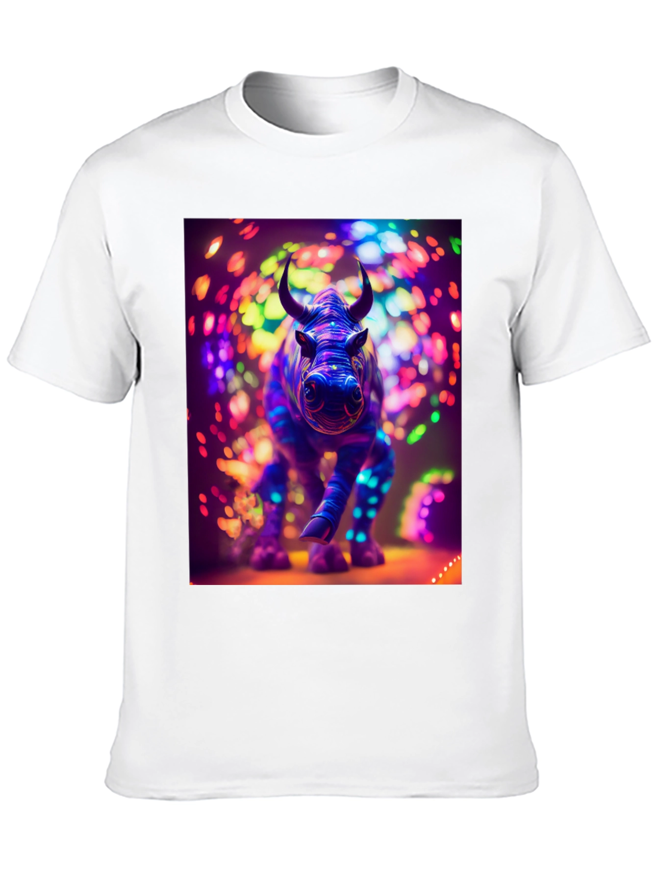 Neon Rhino Graphic Tee - Cool Animal Print Shirt