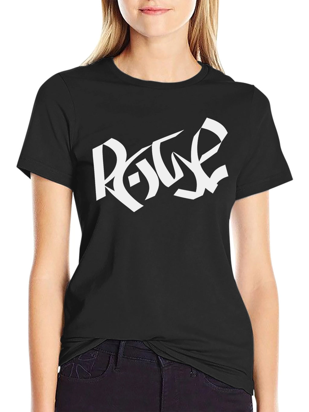 Black T-Shirt with White Graphic Print