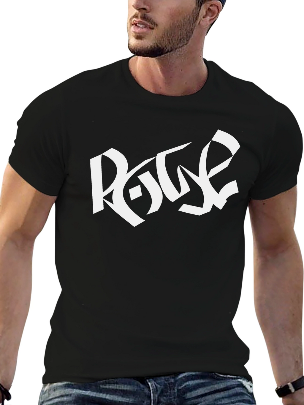 Black T-Shirt with White Graphic Print