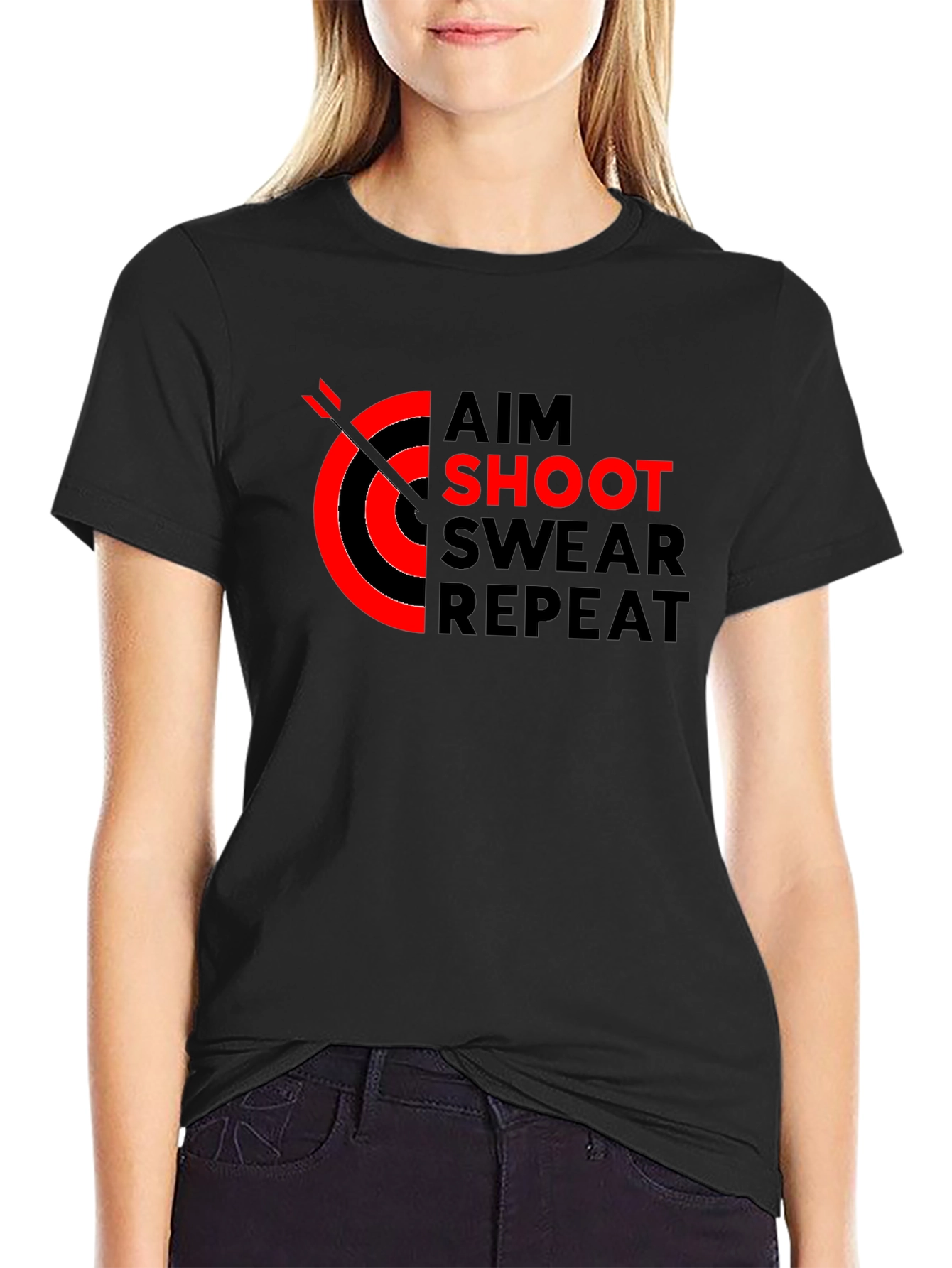 Aim Shoot Swear Repeat T-Shirt Black Archery