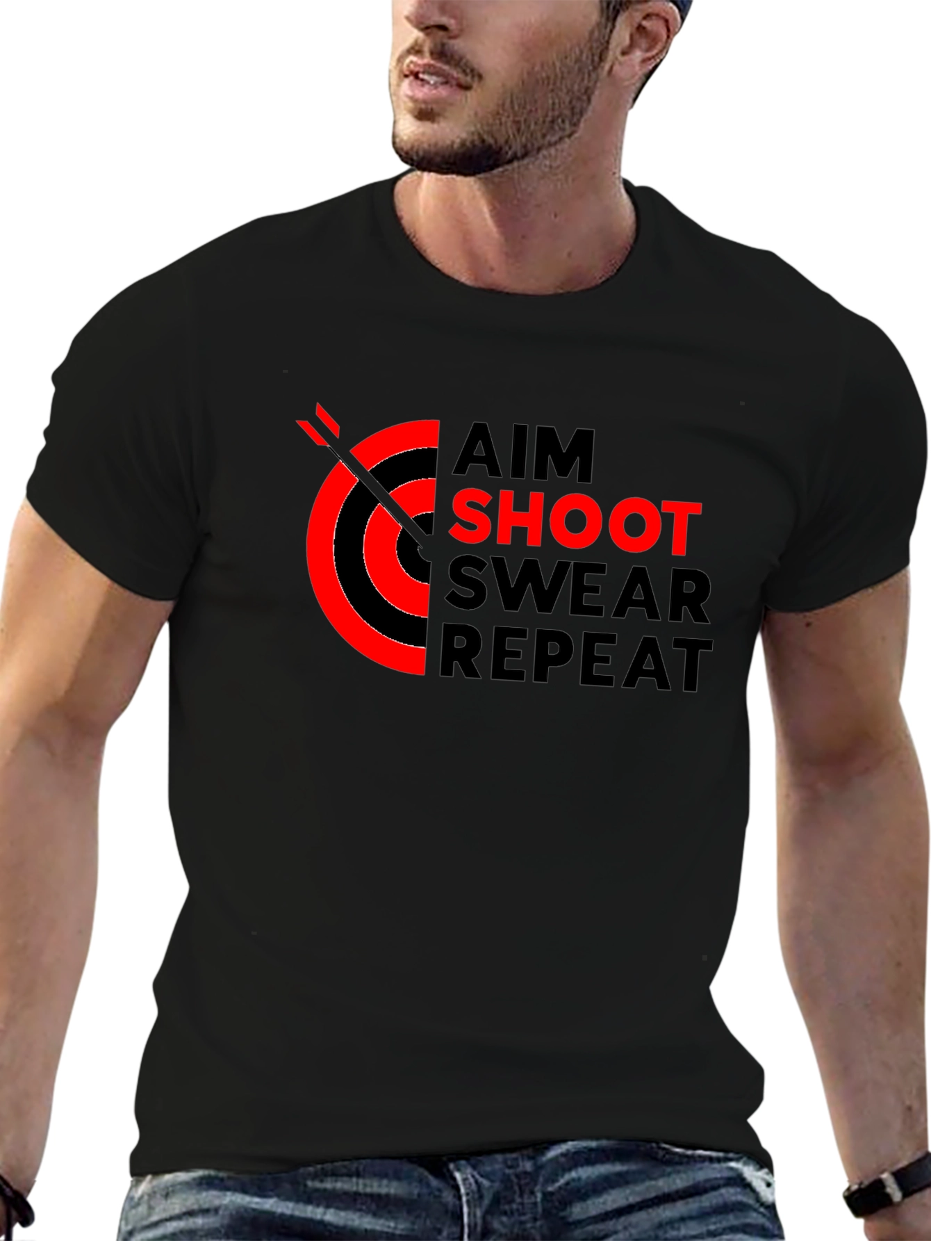 Aim Shoot Swear Repeat T-Shirt Black Archery