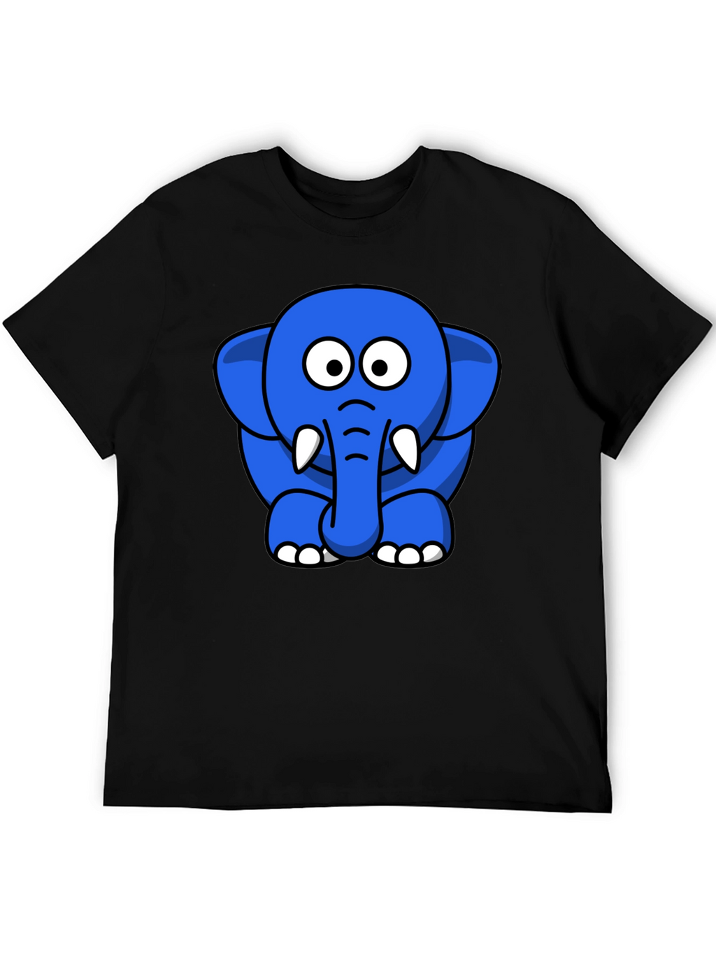 Cute Blue Cartoon Elephant Black T-Shirt