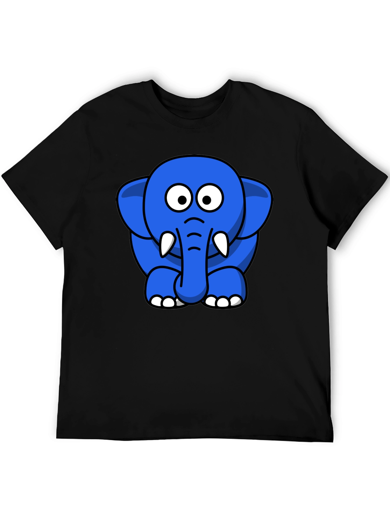 Cute Blue Cartoon Elephant Black T-Shirt