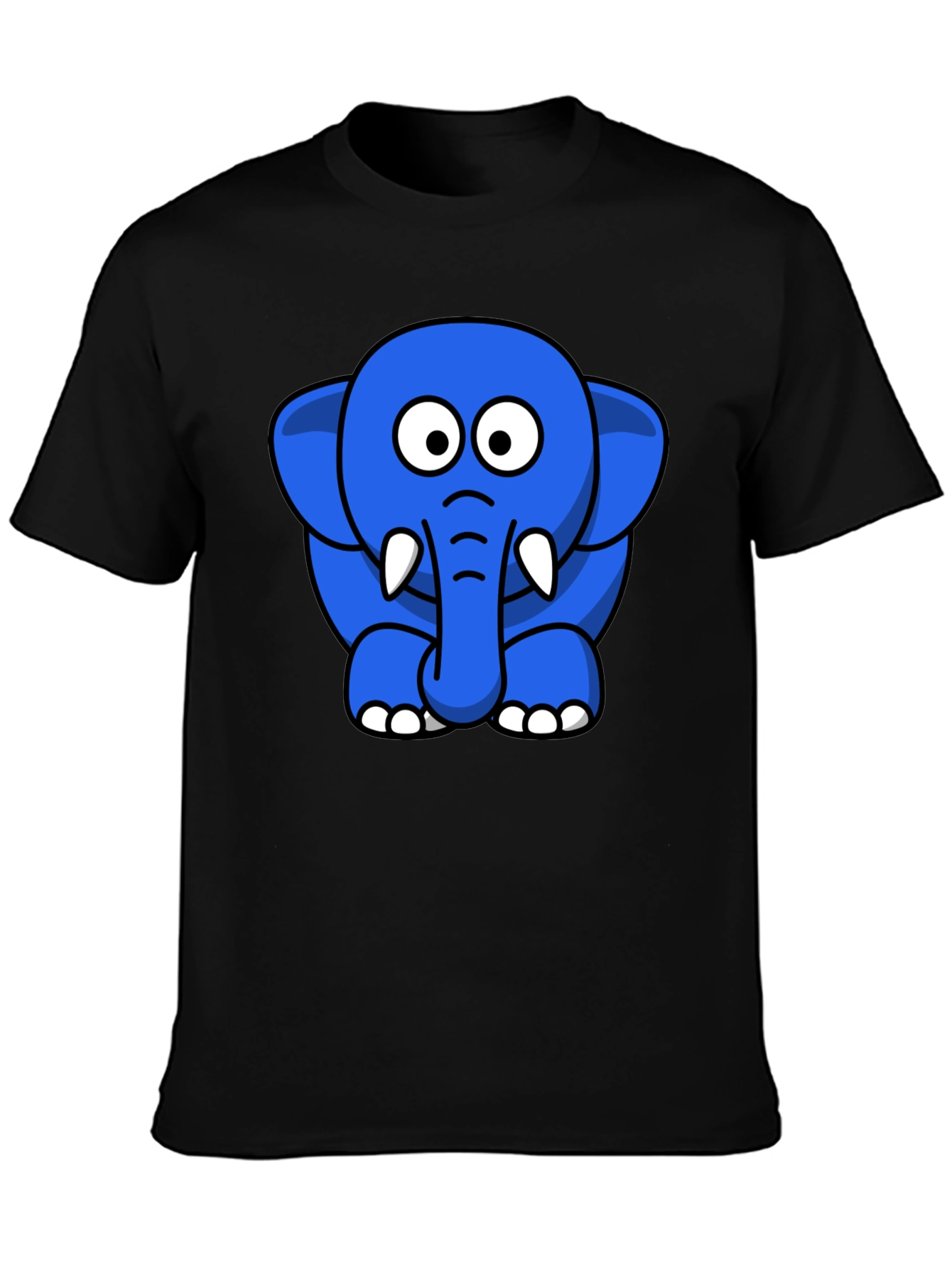 Cute Blue Cartoon Elephant Black T-Shirt