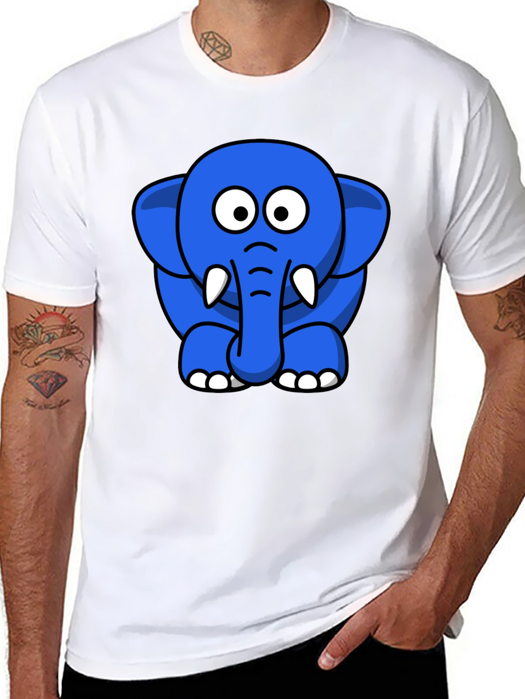 Cute Blue Cartoon Elephant Black T-Shirt