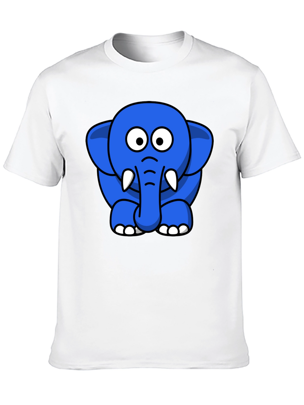 Cute Blue Cartoon Elephant Black T-Shirt