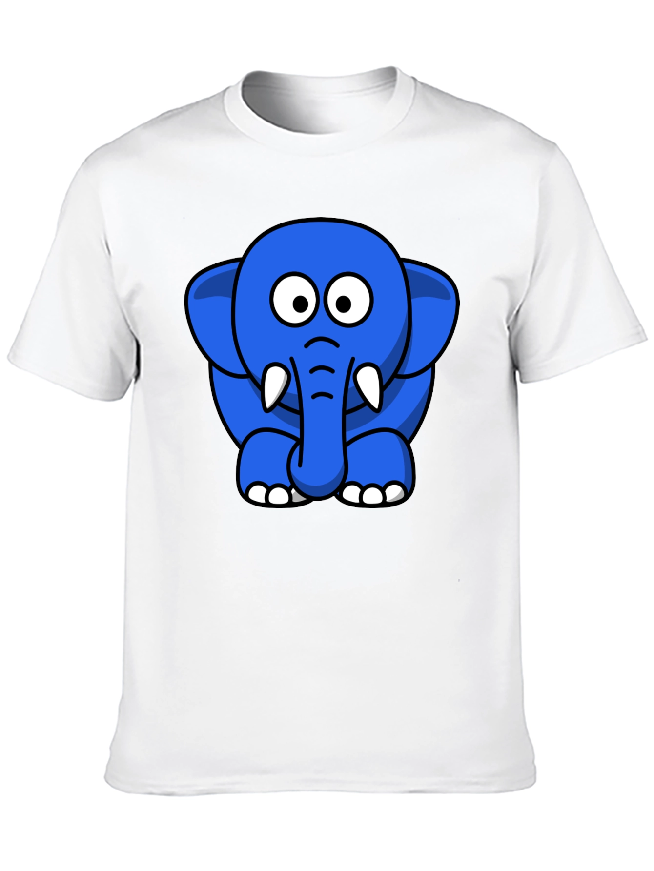 Cute Blue Cartoon Elephant Black T-Shirt
