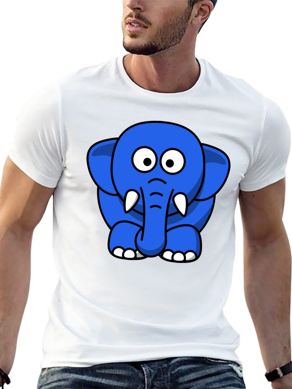 Cute Blue Cartoon Elephant Black T-Shirt