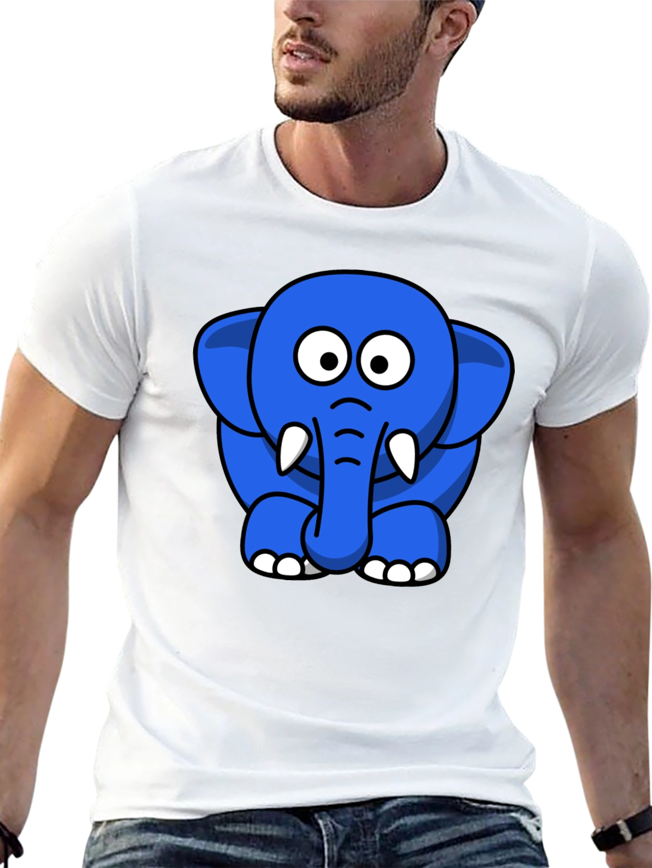 Cute Blue Cartoon Elephant Black T-Shirt