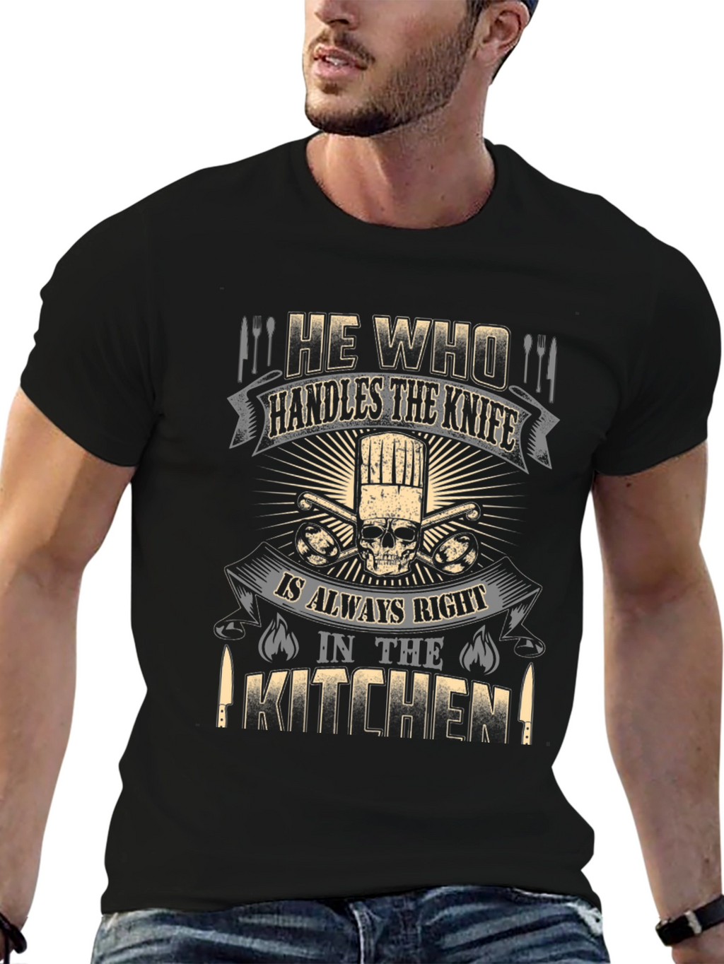 Chef Skull T-Shirt - He Who Handles the Knife