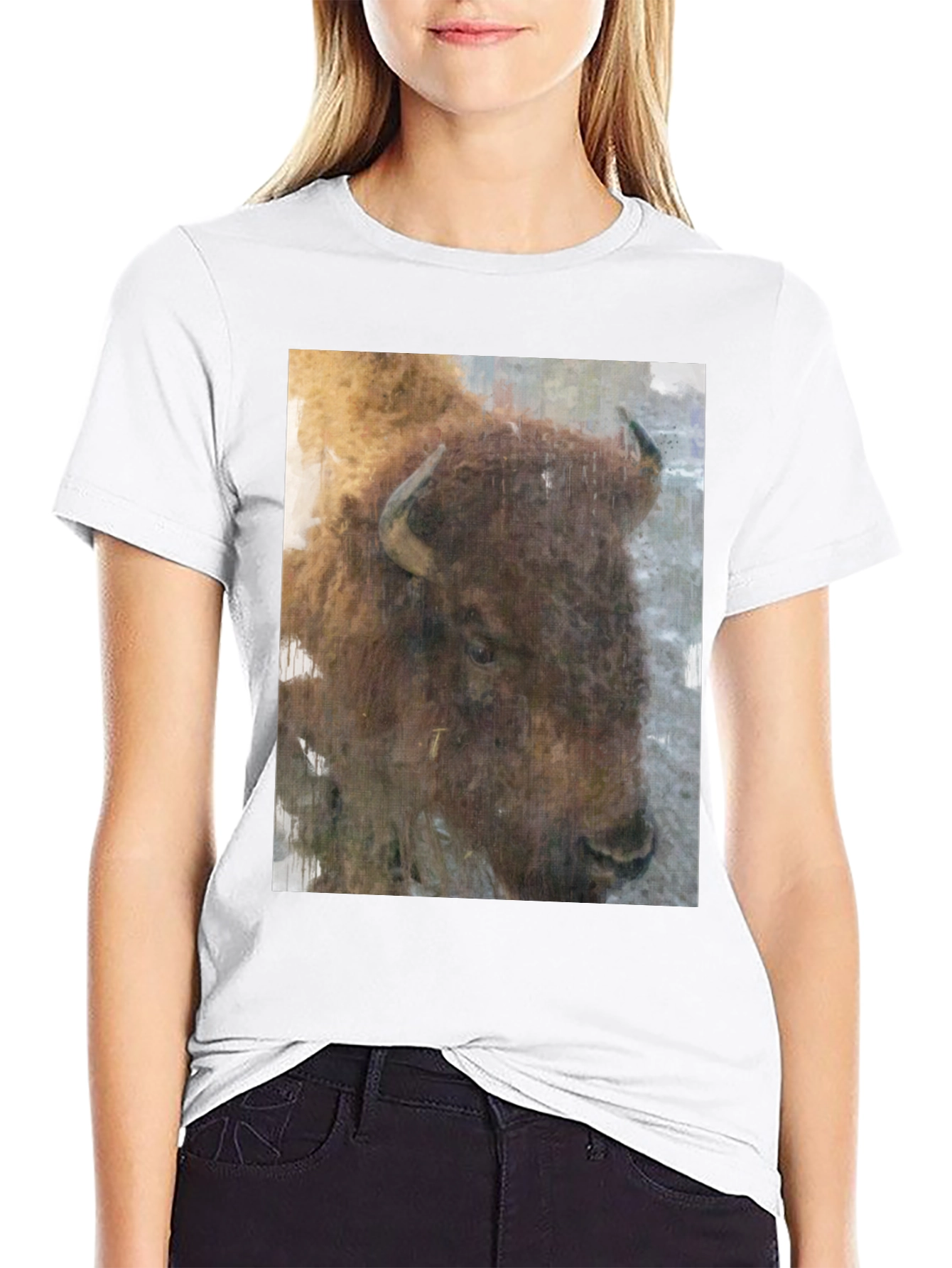 Bison Graphic Print Black T-Shirt