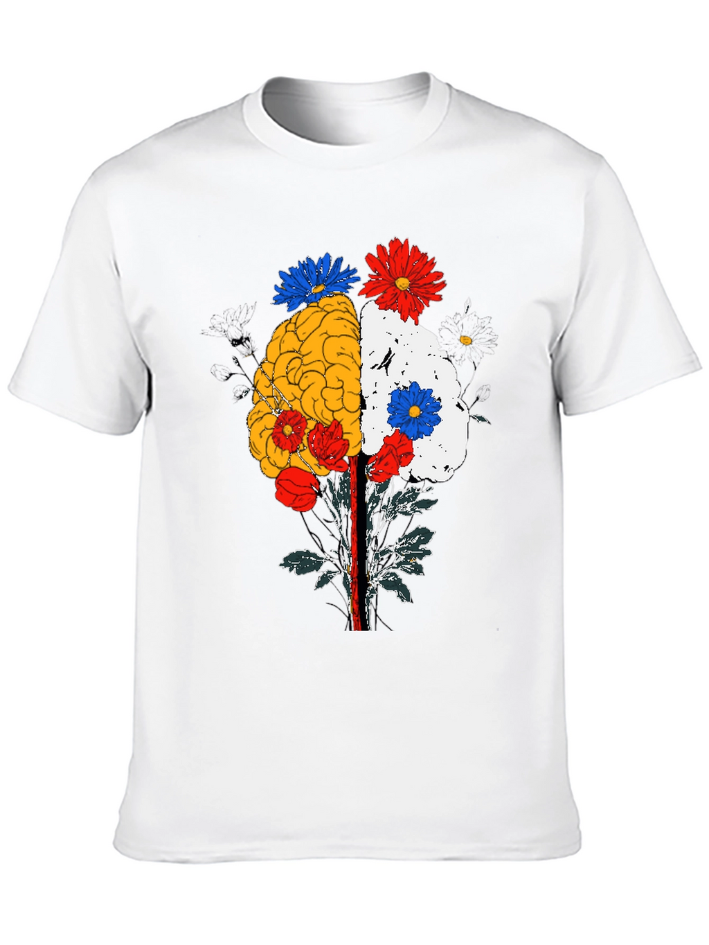 Brain and Flower Graphic Tee - Black Cotton