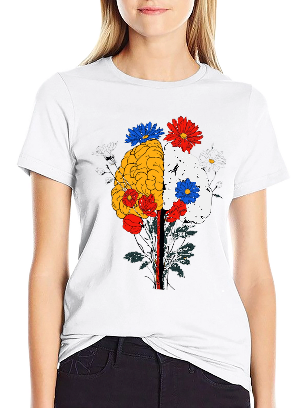Brain and Flower Graphic Tee - Black Cotton
