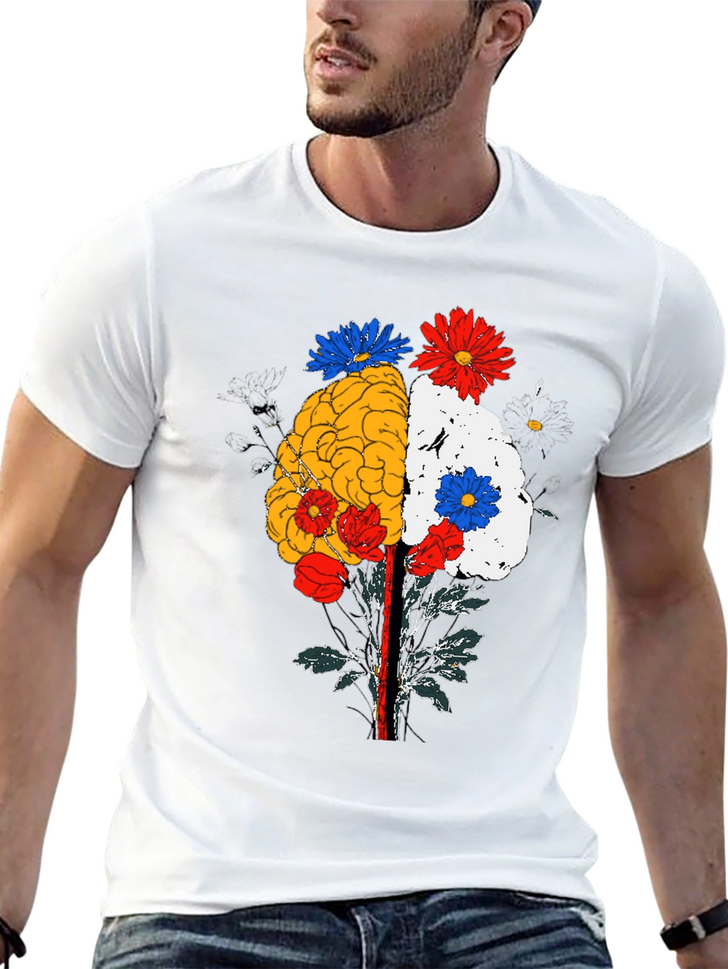 Brain and Flower Graphic Tee - Black Cotton