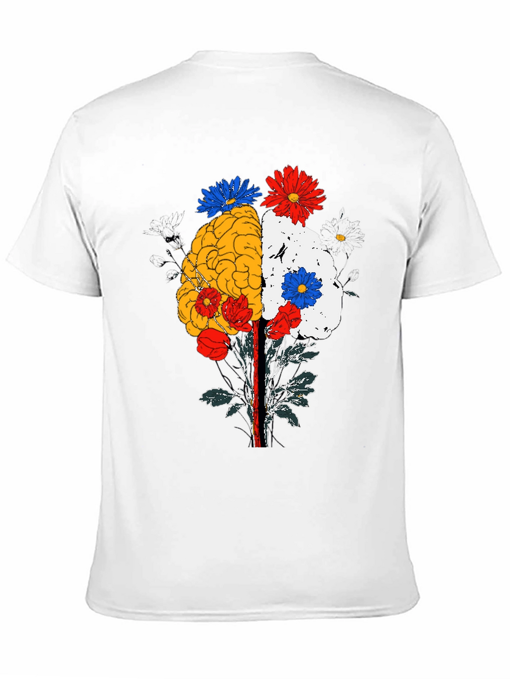Brain and Flower Graphic Tee - Black Cotton