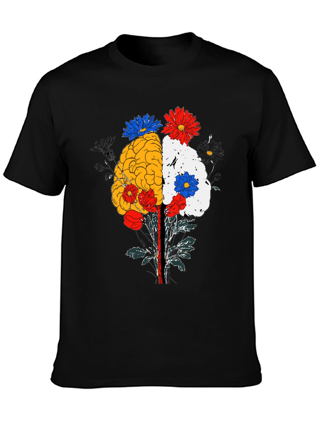 Brain and Flower Graphic Tee - Black Cotton