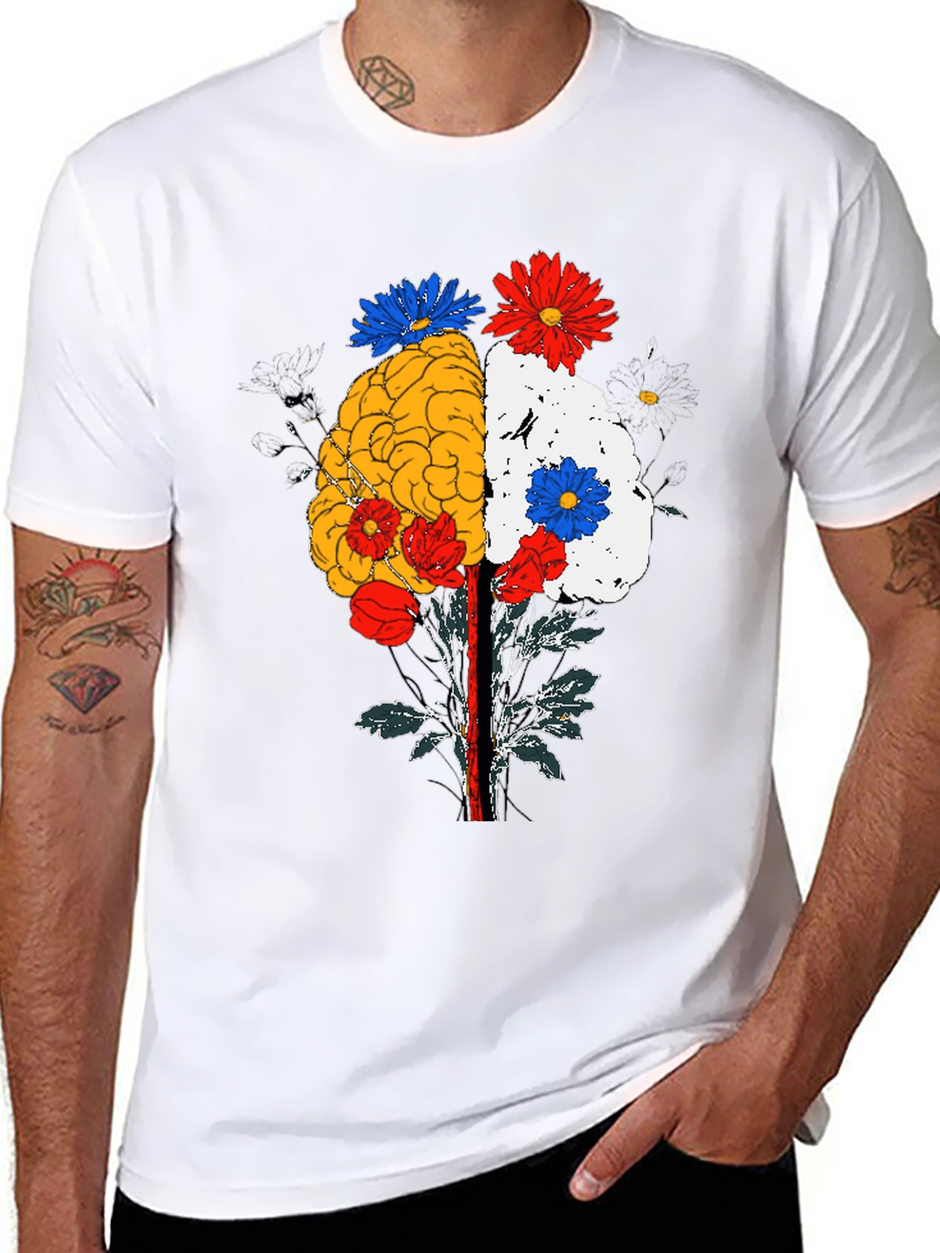 Brain and Flower Graphic Tee - Black Cotton