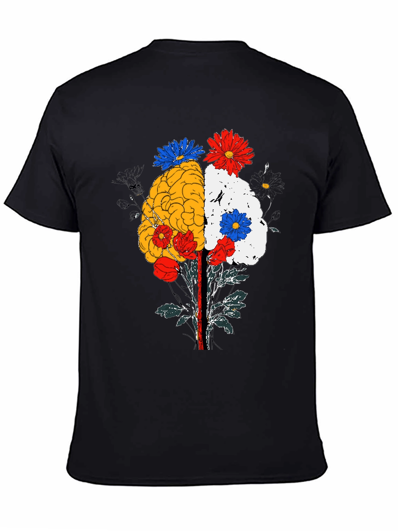Brain and Flower Graphic Tee - Black Cotton