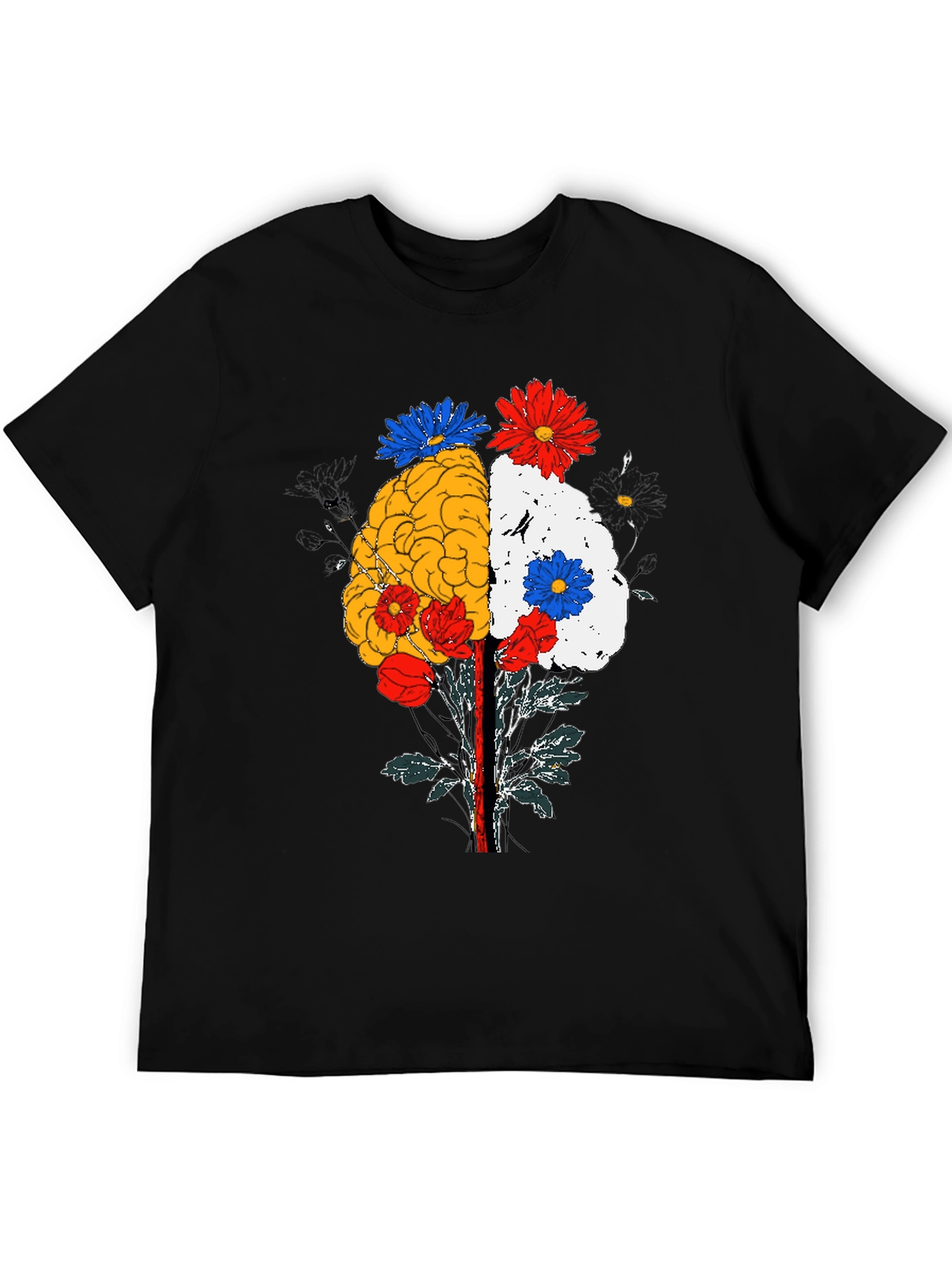 Brain and Flower Graphic Tee - Black Cotton