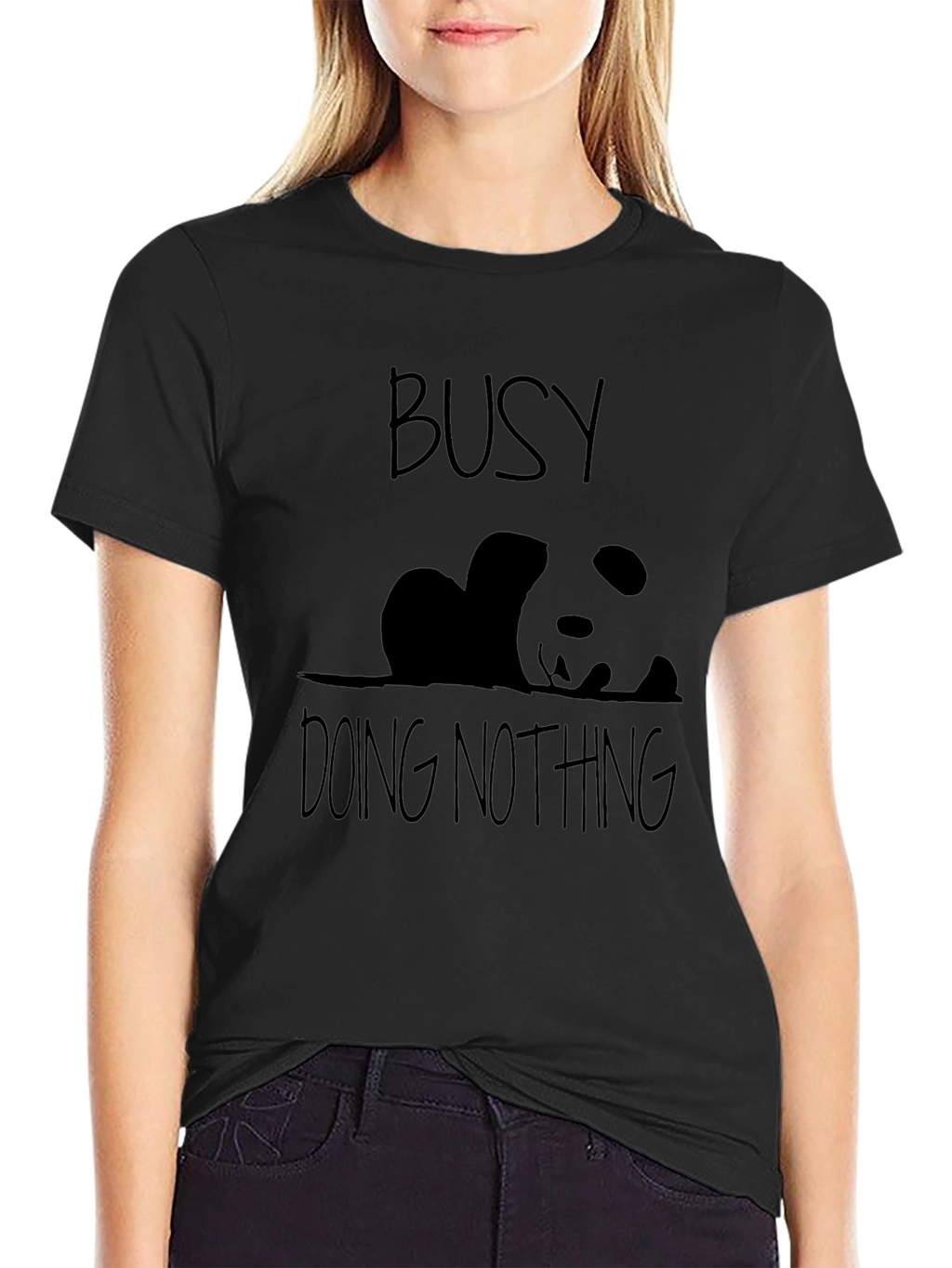 Busy Doing Nothing Panda Black T-Shirt