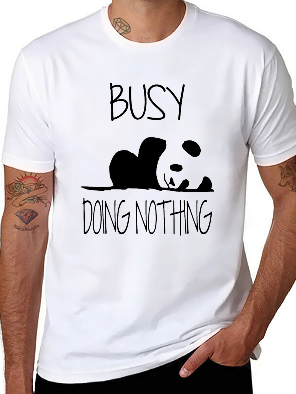 Busy Doing Nothing Panda Black T-Shirt