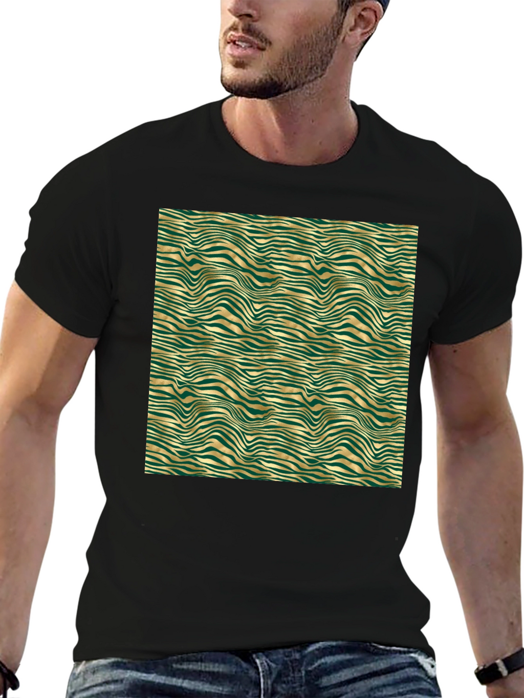Emerald and Gold Wave Pattern T-Shirt