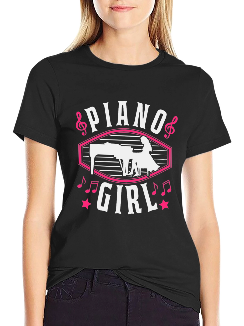 Piano Girl Graphic Tee - Music Lover T-Shirt