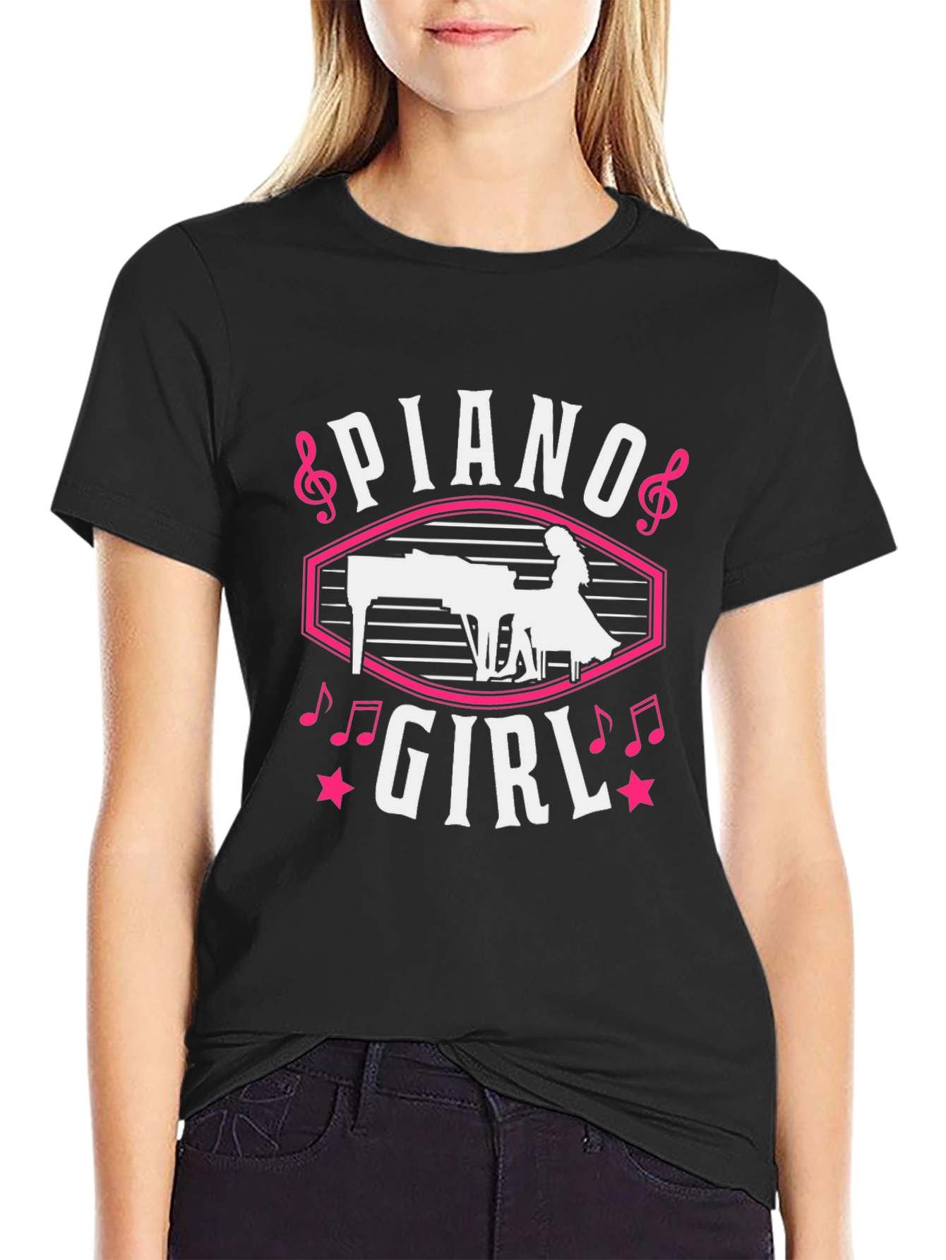 Piano Girl Graphic Tee - Music Lover T-Shirt