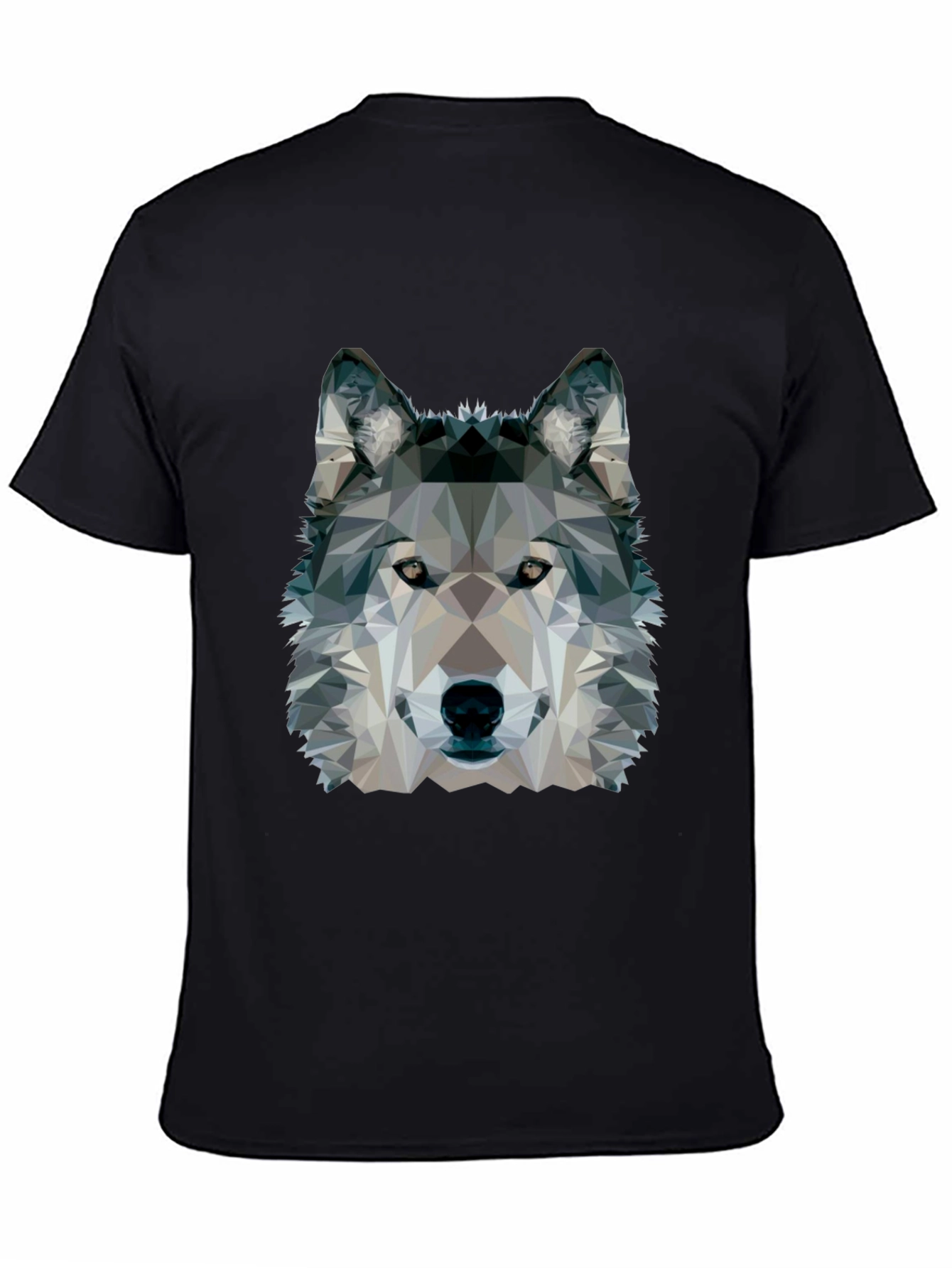 Geometric Wolf Graphic Black T-Shirt