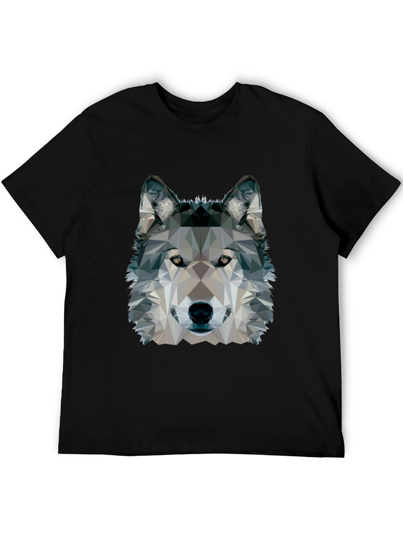 Geometric Wolf Graphic Black T-Shirt