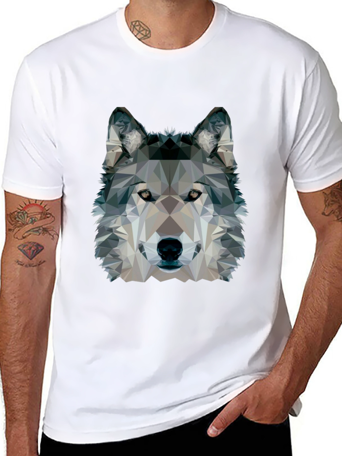 Geometric Wolf Graphic Black T-Shirt