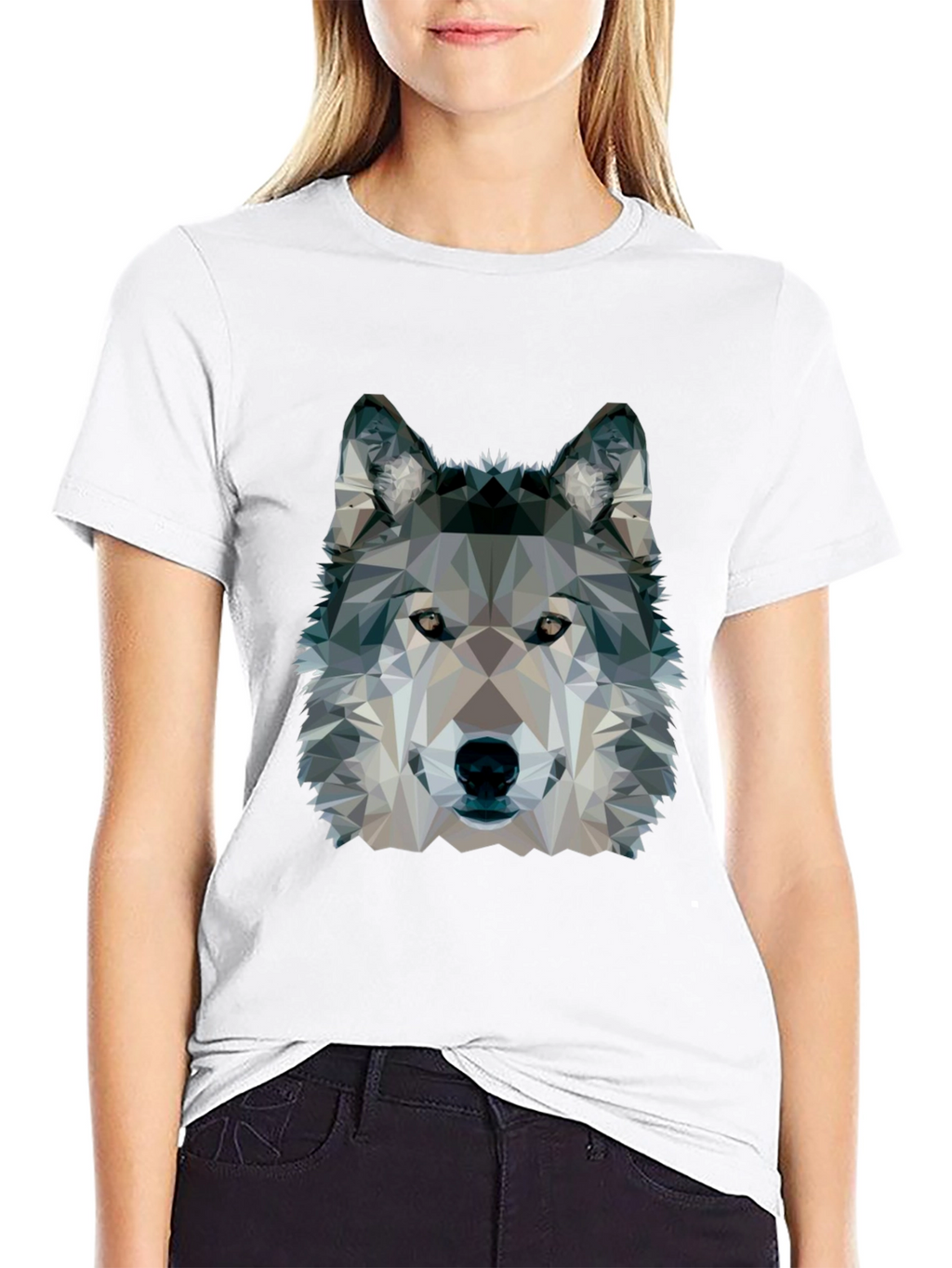 Geometric Wolf Graphic Black T-Shirt