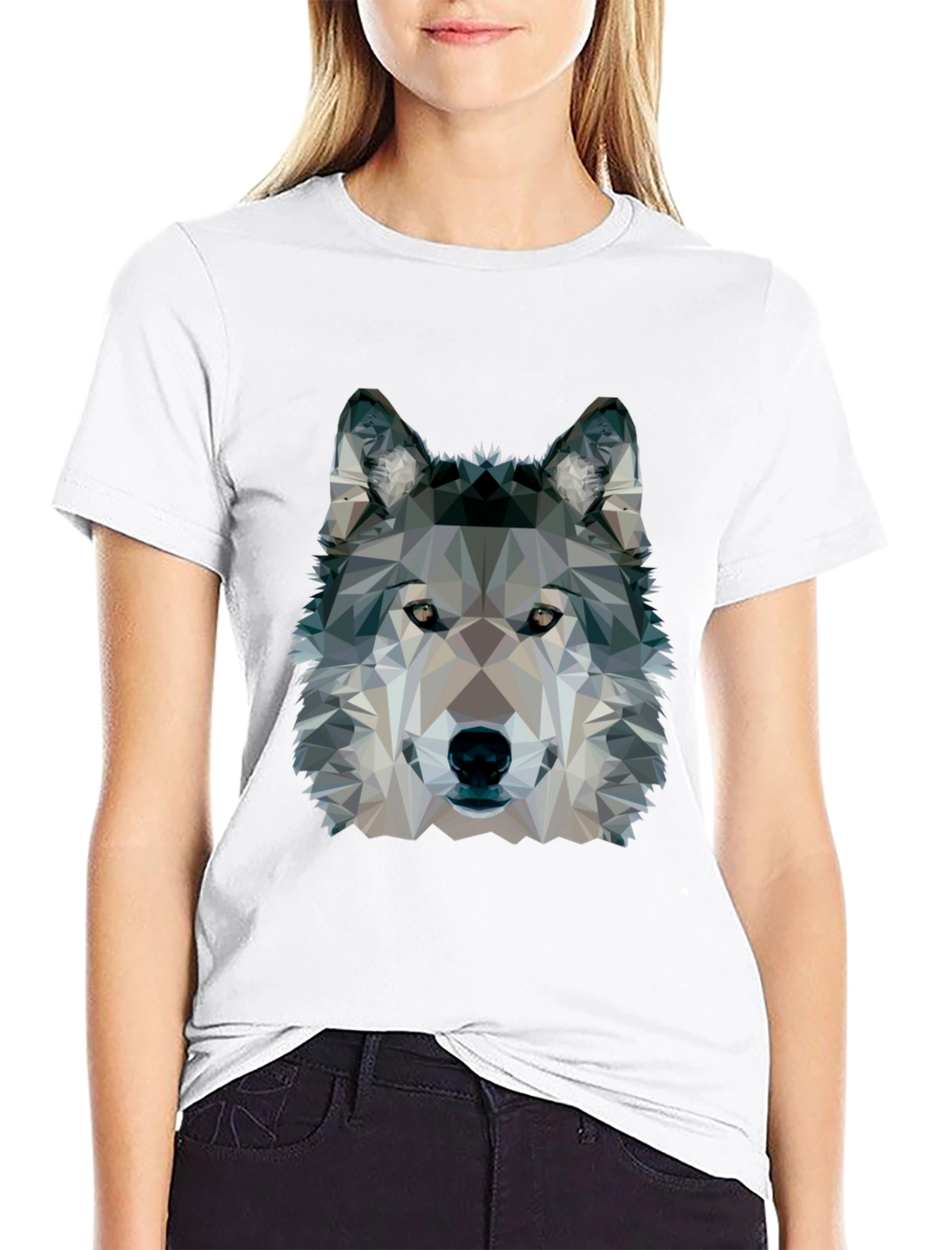 Geometric Wolf Graphic Black T-Shirt