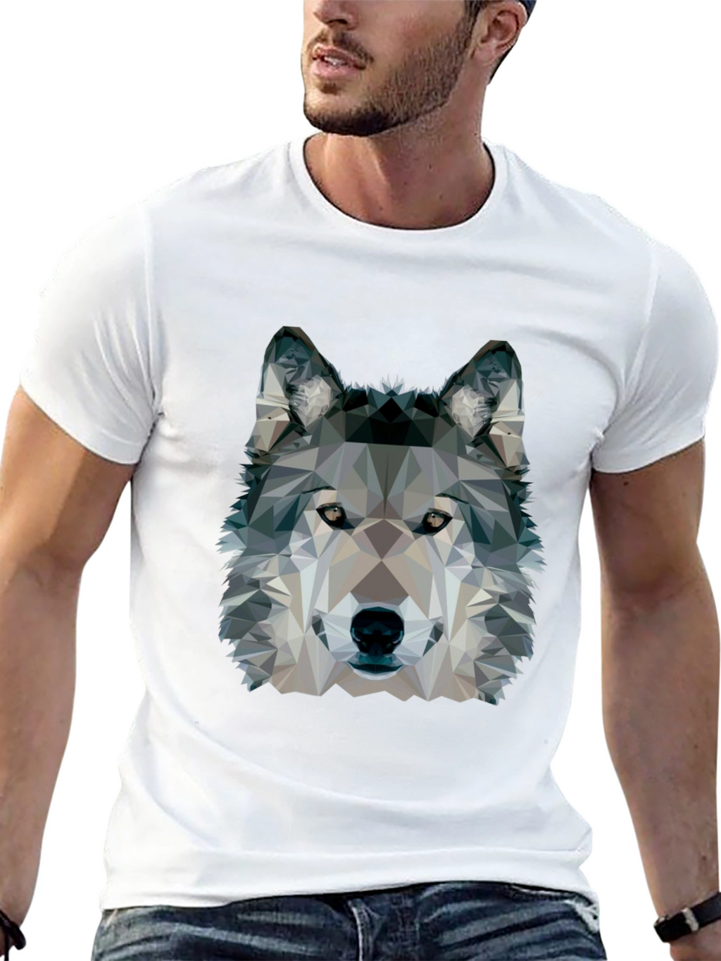 Geometric Wolf Graphic Black T-Shirt