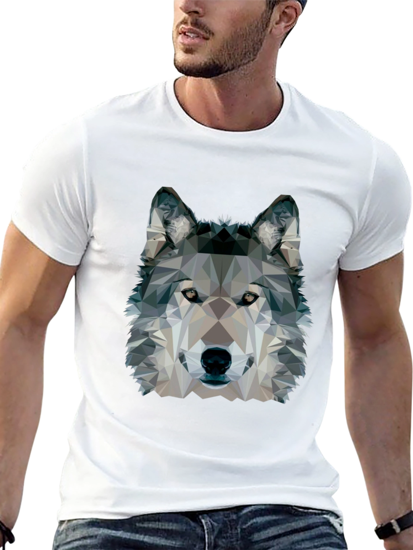 Geometric Wolf Graphic Black T-Shirt