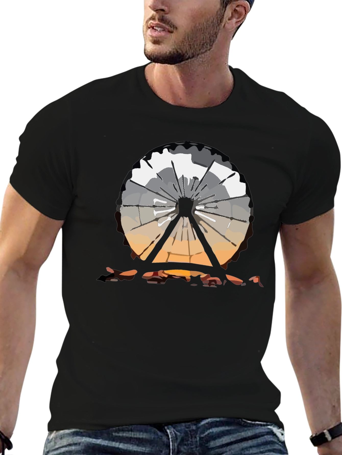 Ferris Wheel Graphic Tee - Black Cotton T-Shirt