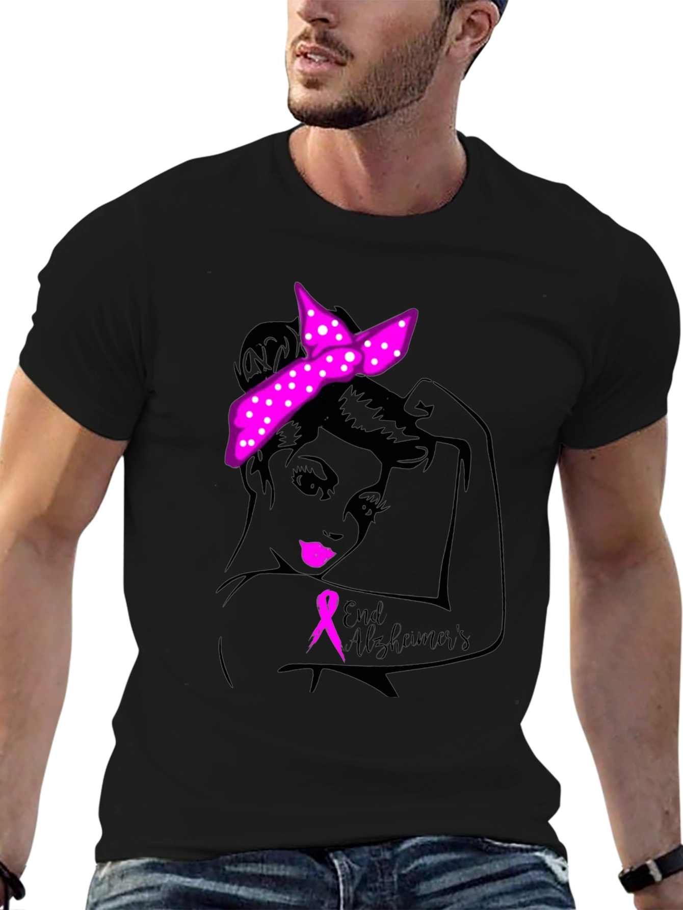 End Alzheimers Awareness T-Shirt: Strong Woman Graphic
