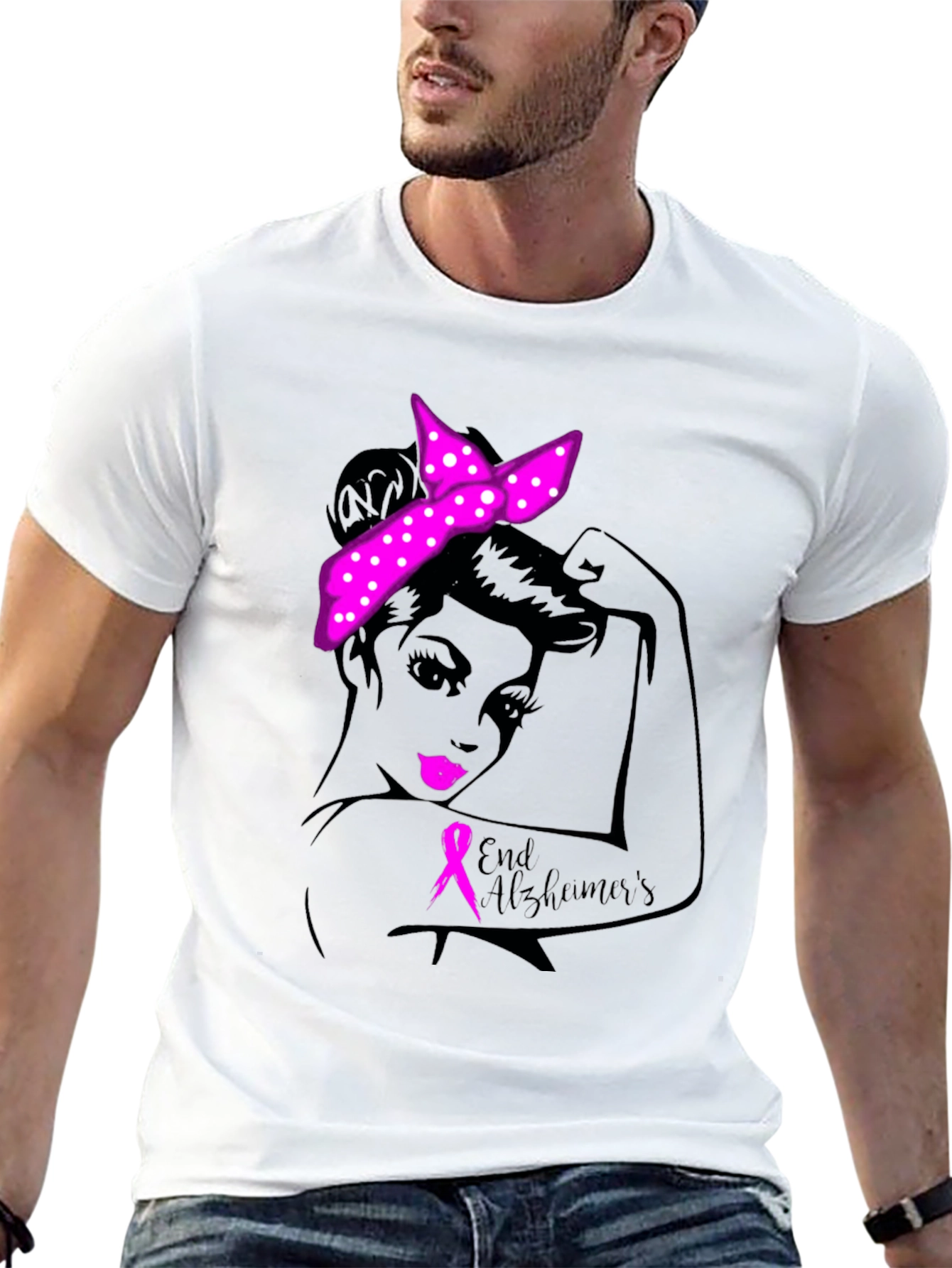 End Alzheimers Awareness T-Shirt: Strong Woman Graphic