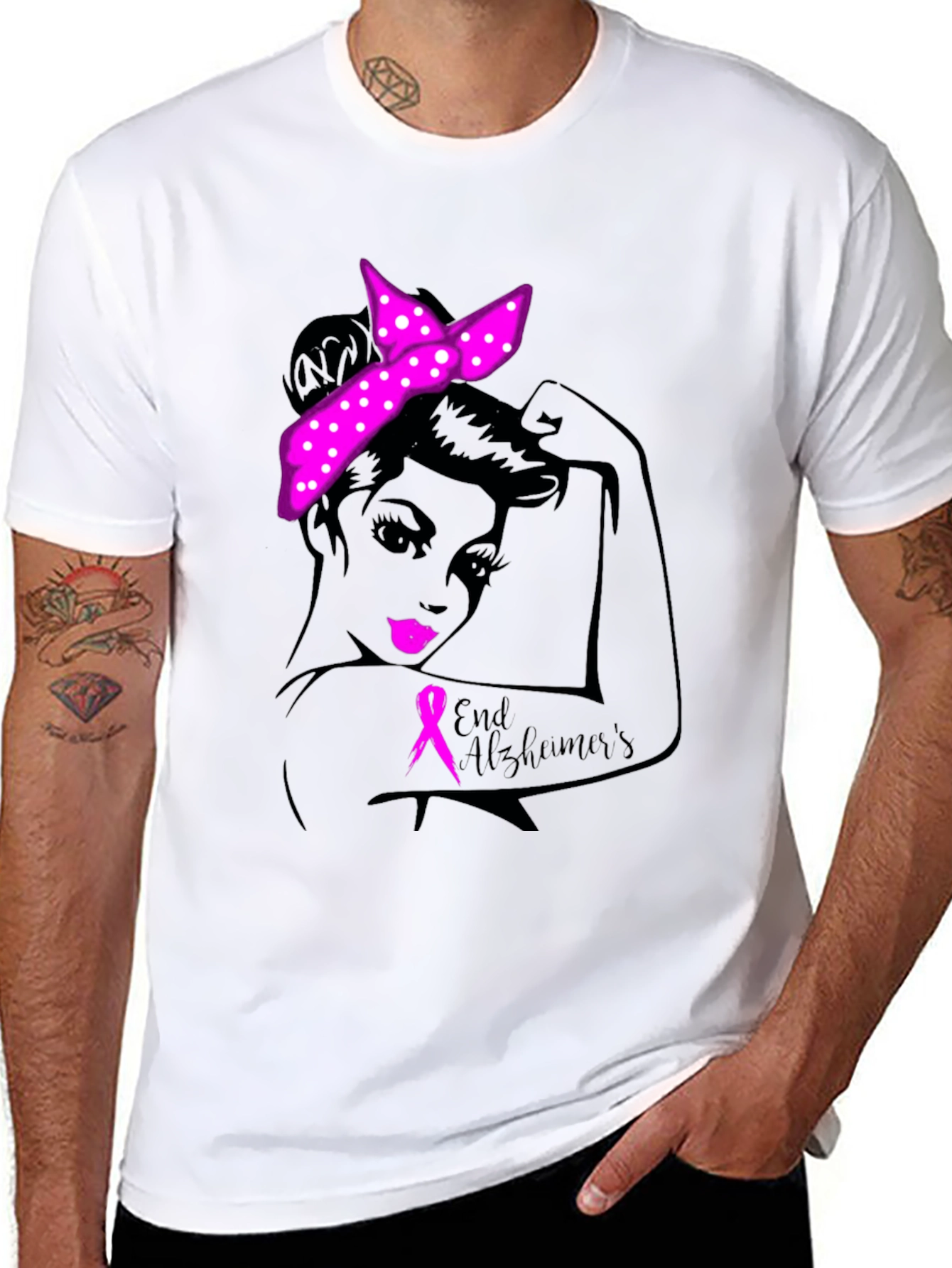 End Alzheimers Awareness T-Shirt: Strong Woman Graphic