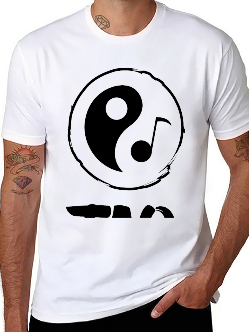 Yin Yang Music Note Graphic Black T-Shirt